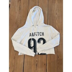 Abercrombie Fitch Cropped Hoodie White "92" Graphic Sweatshirt Womens Medium‎
